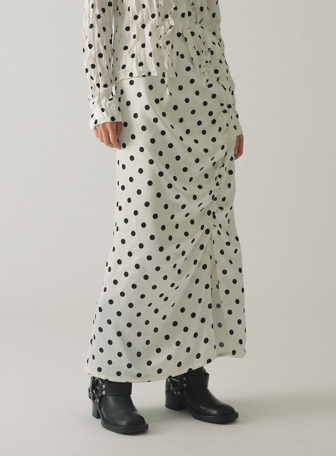 Dotted Ruffle Satin Skirt