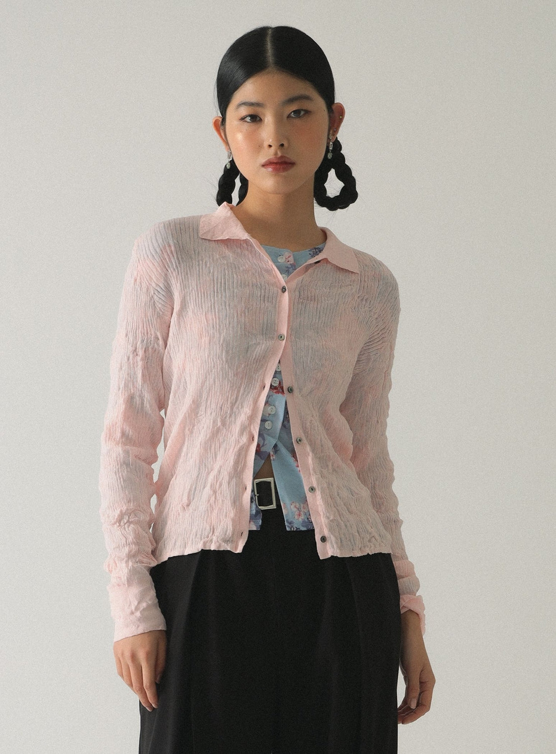 Sheer Rib Knit Polo Cardigan