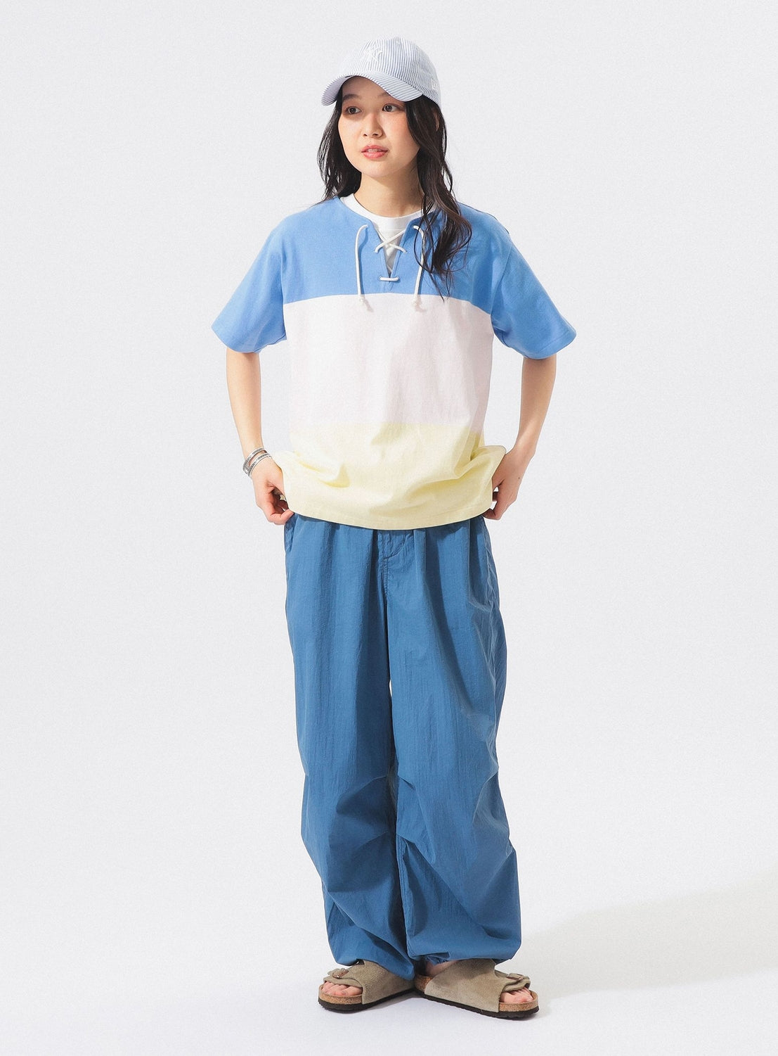 Wide Border Lace-Up Short Sleeve Top