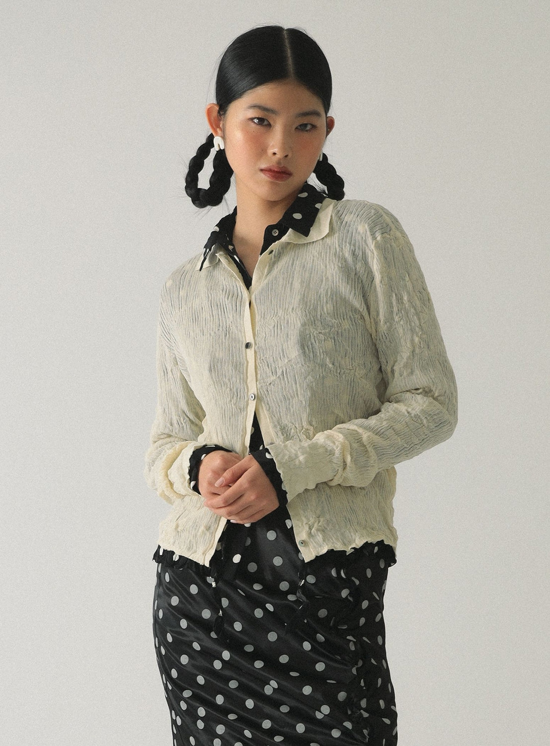 Sheer Rib Knit Polo Cardigan