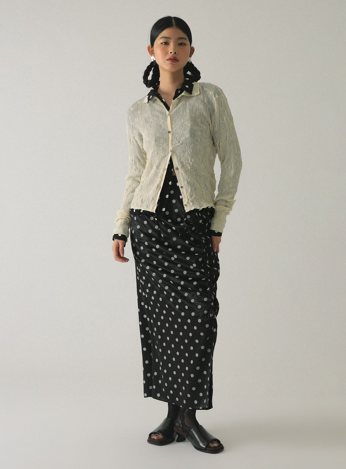 Sheer Rib Knit Polo Cardigan