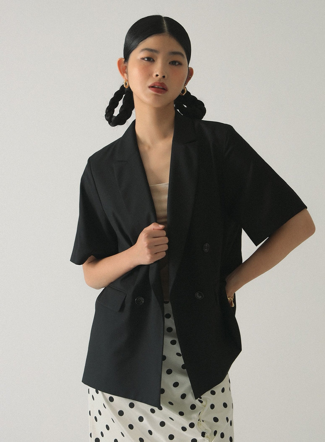 4-Button Double-Breasted Half-Sleeve Jacket
