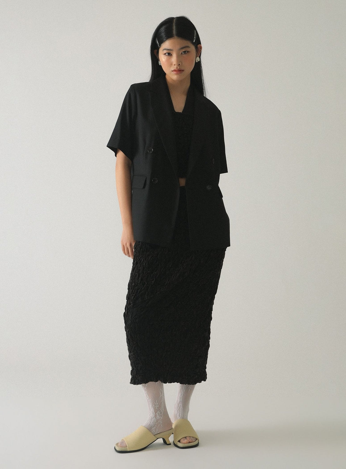 4-Button Double-Breasted Half-Sleeve Jacket