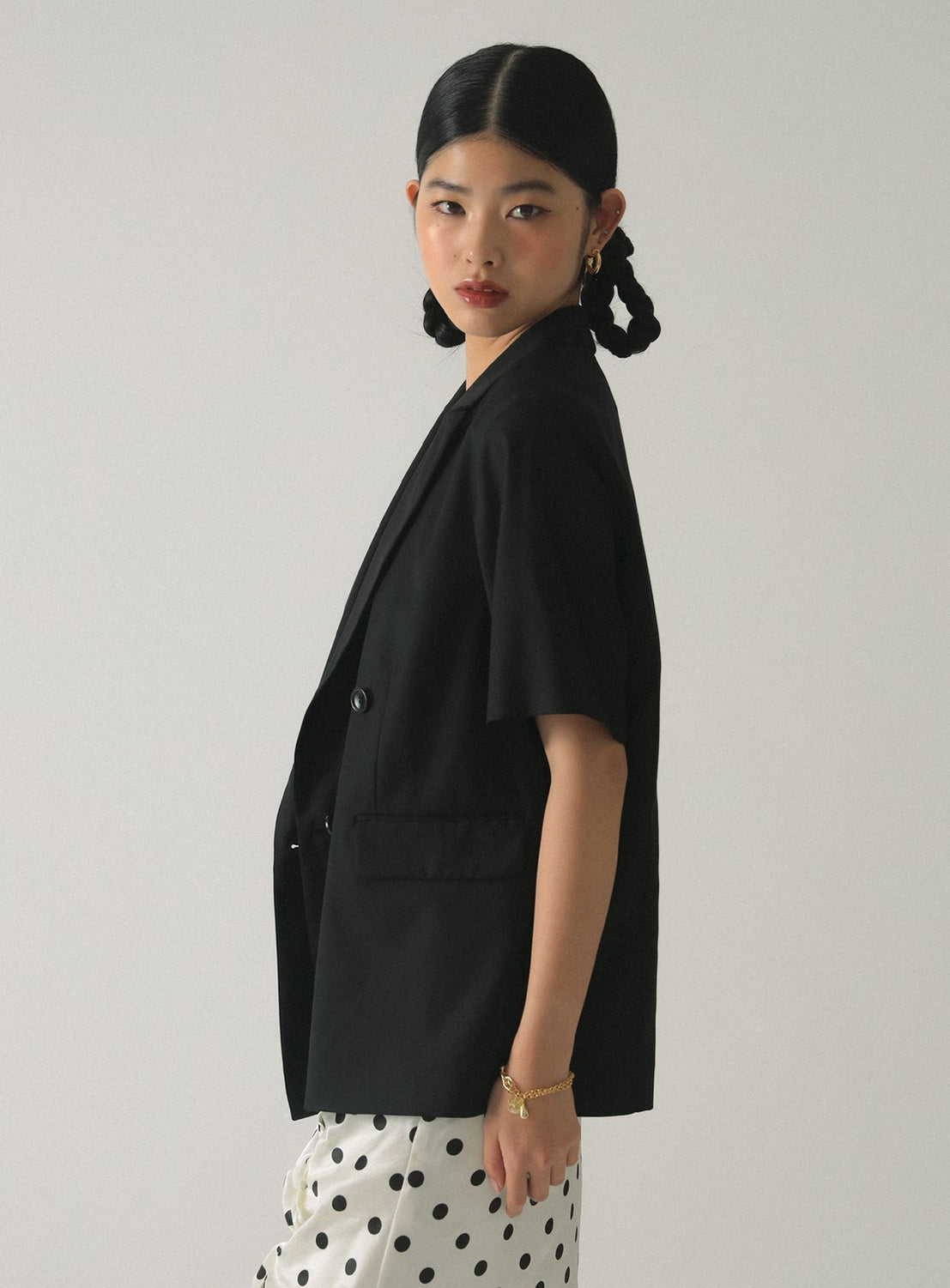 4-Button Double-Breasted Half-Sleeve Jacket