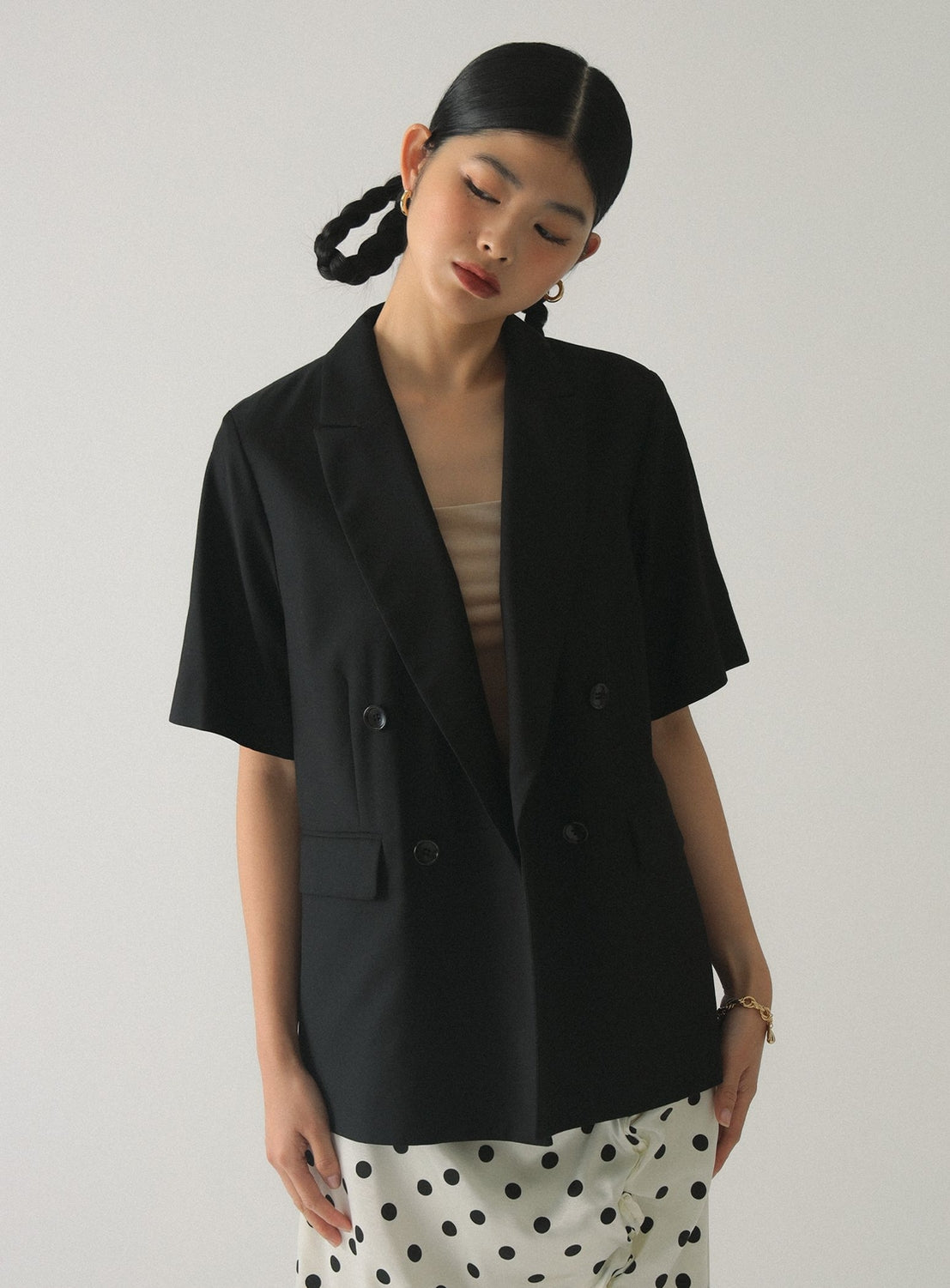 4-Button Double-Breasted Half-Sleeve Jacket