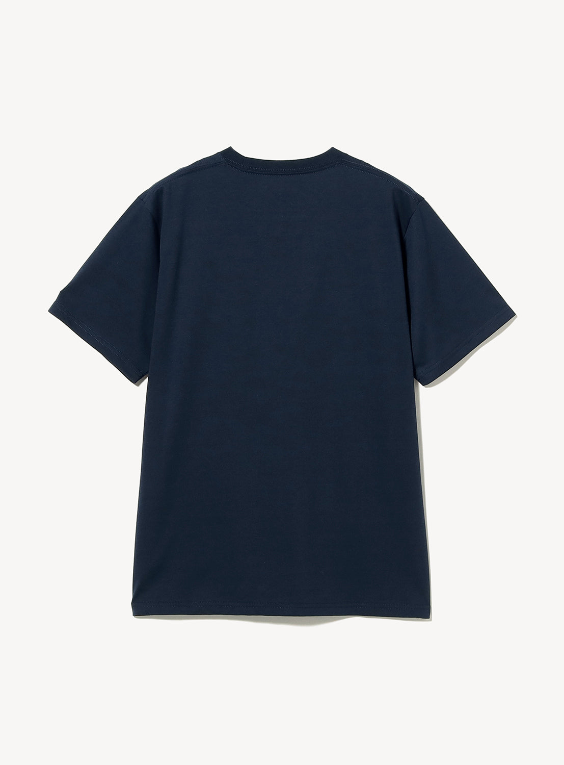 A BEAMS Signature Logo Basic Fit T-Shirt in navy blue is laid flat on a white background, displaying the back side with no visible designs, logos, or patterns for a truly minimalist look.