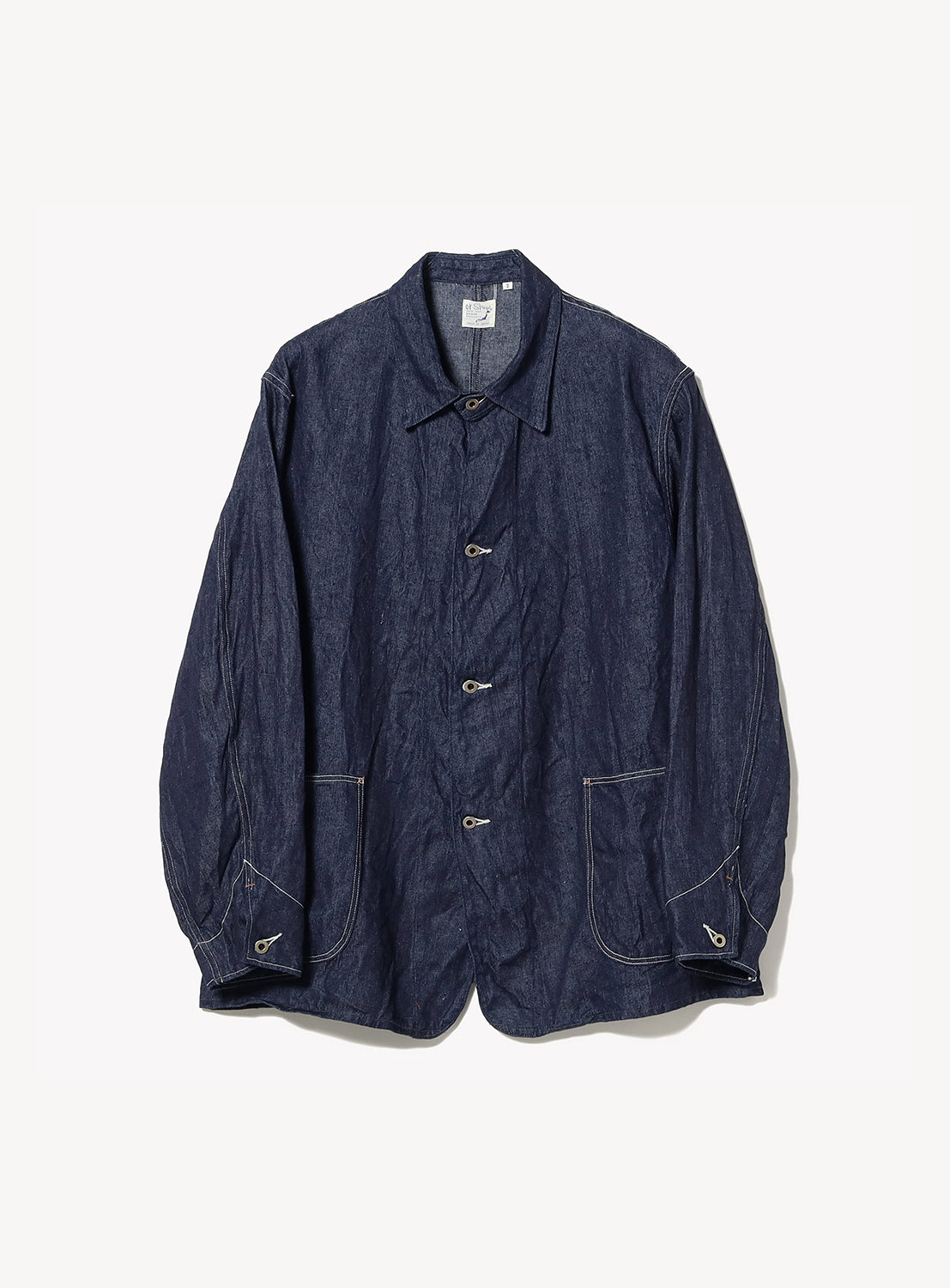 Blue denim jacket on a white background
