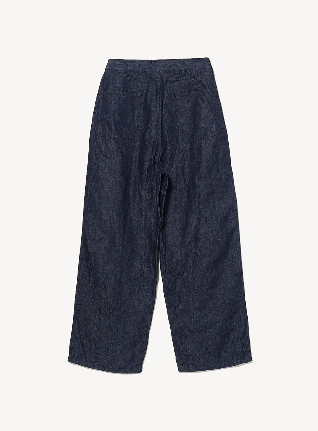 Dark blue denim pants on a white background