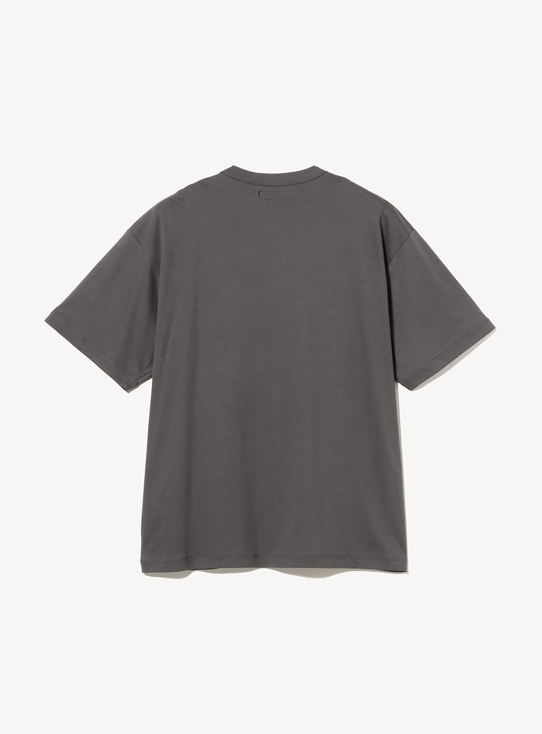 The BEAMS Silky Relaxed Fit Crew Neck T-Shirt is shown from the back against a white background, featuring a plain dark gray color with no visible logos, patterns, or designs. Made from refined fabric, this T-shirt offers effortless simplicity and comfort in a relaxed fit.