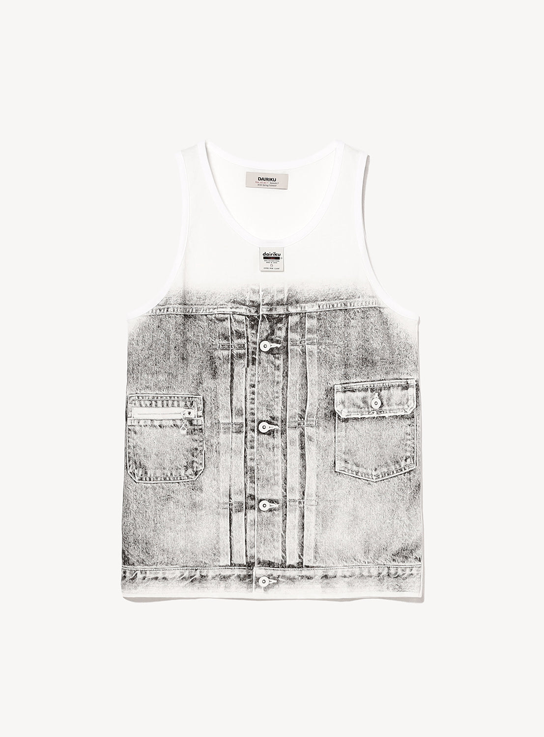 "Matt"Transfer Print Fancy Dobby Tag Tank Top
