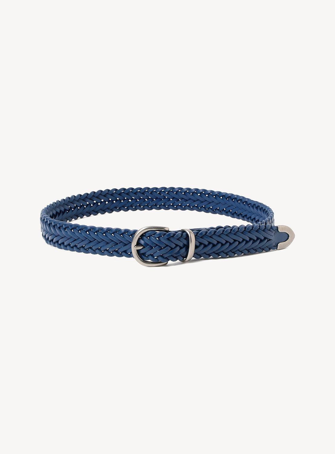 Blue braided dog collar on a white background