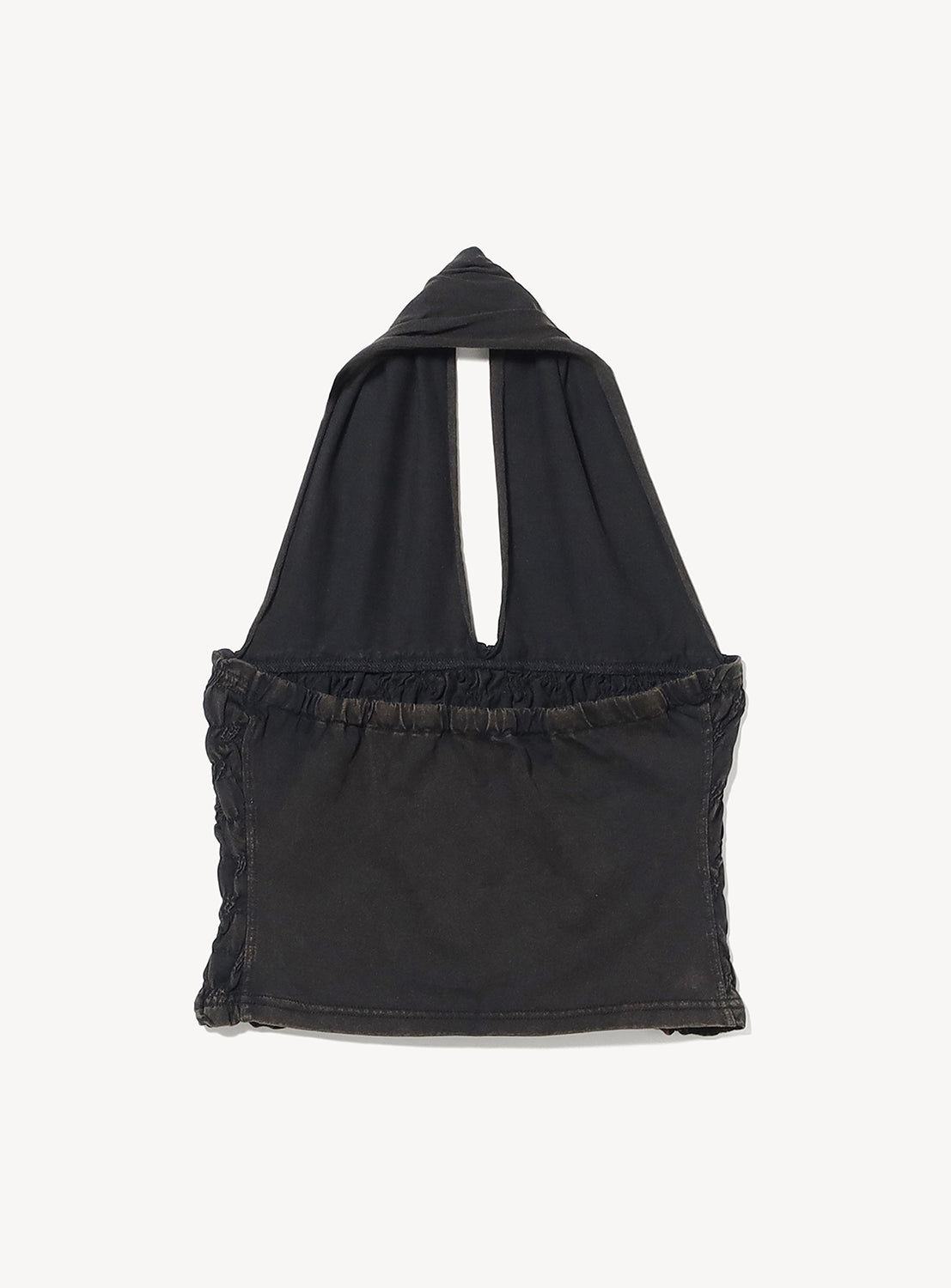 Black hooded garment on a white background