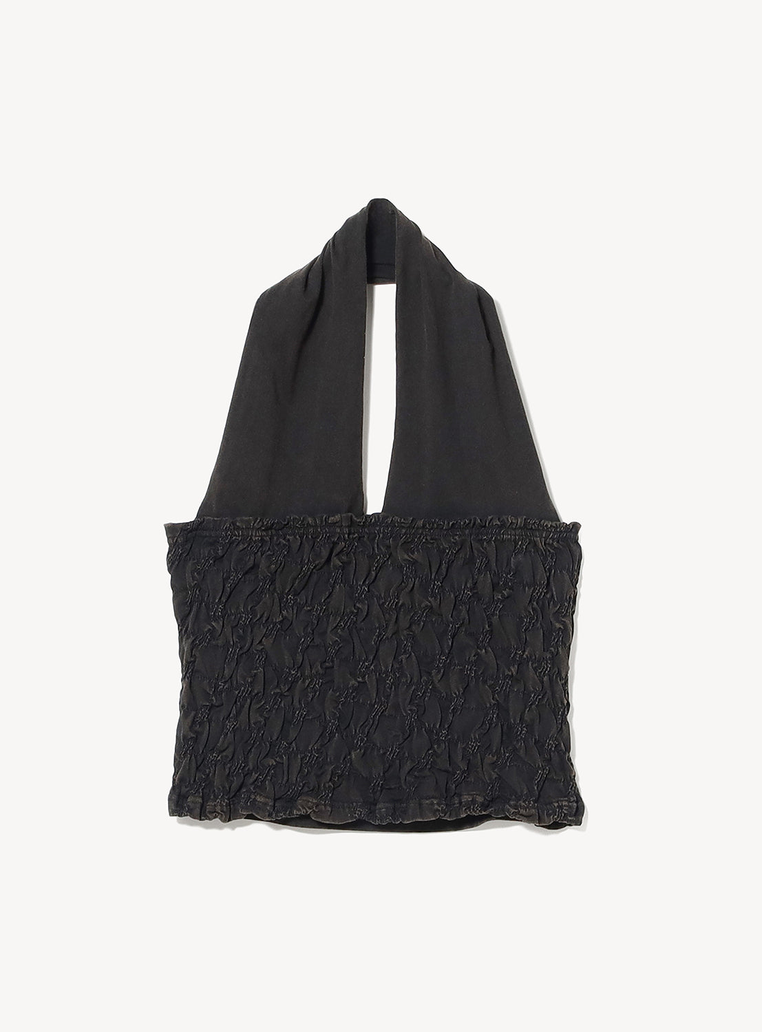 Black lace halter top on a white background