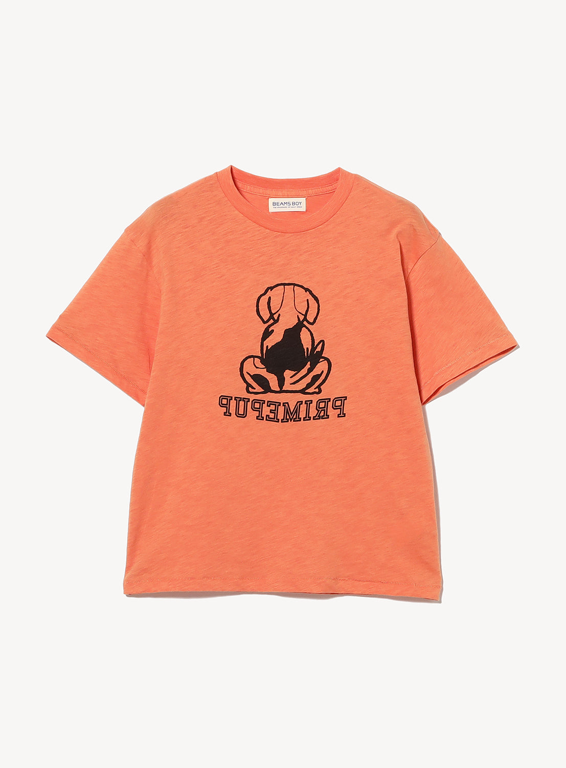 Orange t-shirt with black graphic design on a white background