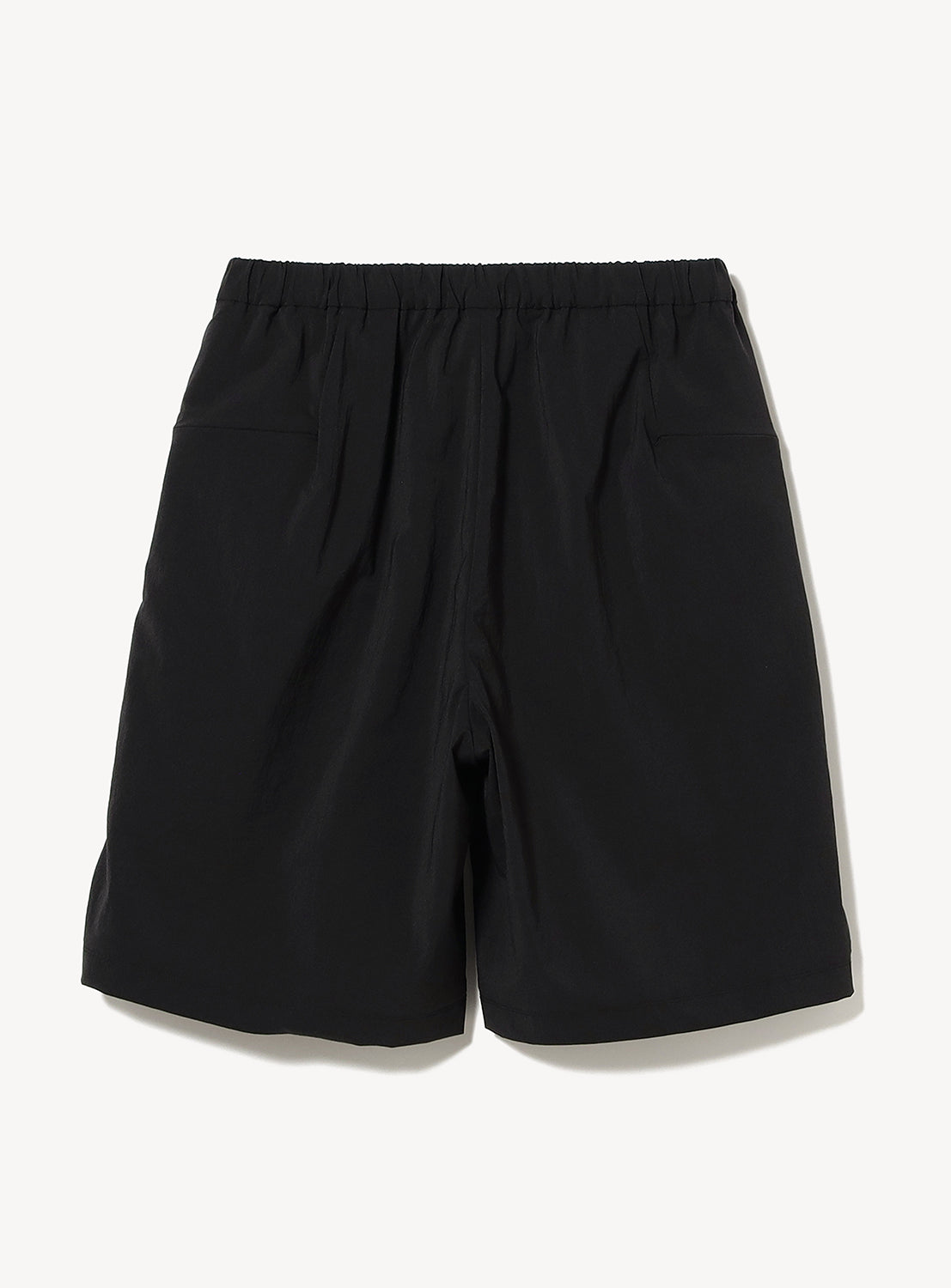 TEATORA Wallet Shorts Resort - Doctoroid: Black travel shorts with an elastic waistband and two back pockets, made from breathable performance fabric, shown flat on a white background.