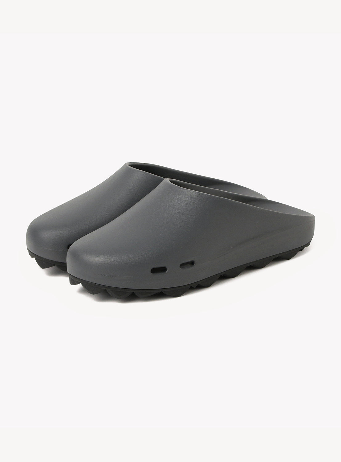 PPACO LUX-1 Closed-Toe Slide Sandals in dark gray feature cushioned comfort, side vent holes, and textured ridge-patterned soles. Shown on a plain white background.