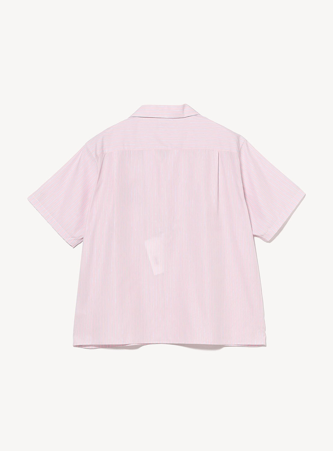Back view of the TTT MSW I Love My Dog Half Sleeve Shirt in light pink, featuring subtle vertical stripes, a pointed collar, half sleeves, and a loose modern silhouette, displayed against a plain white background.