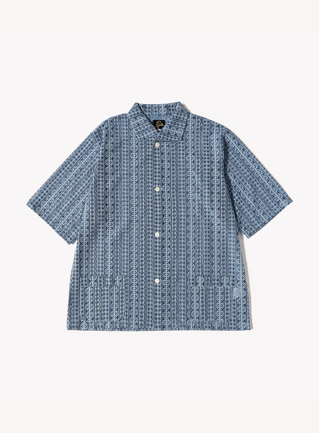 blue pattern shirt on a white background