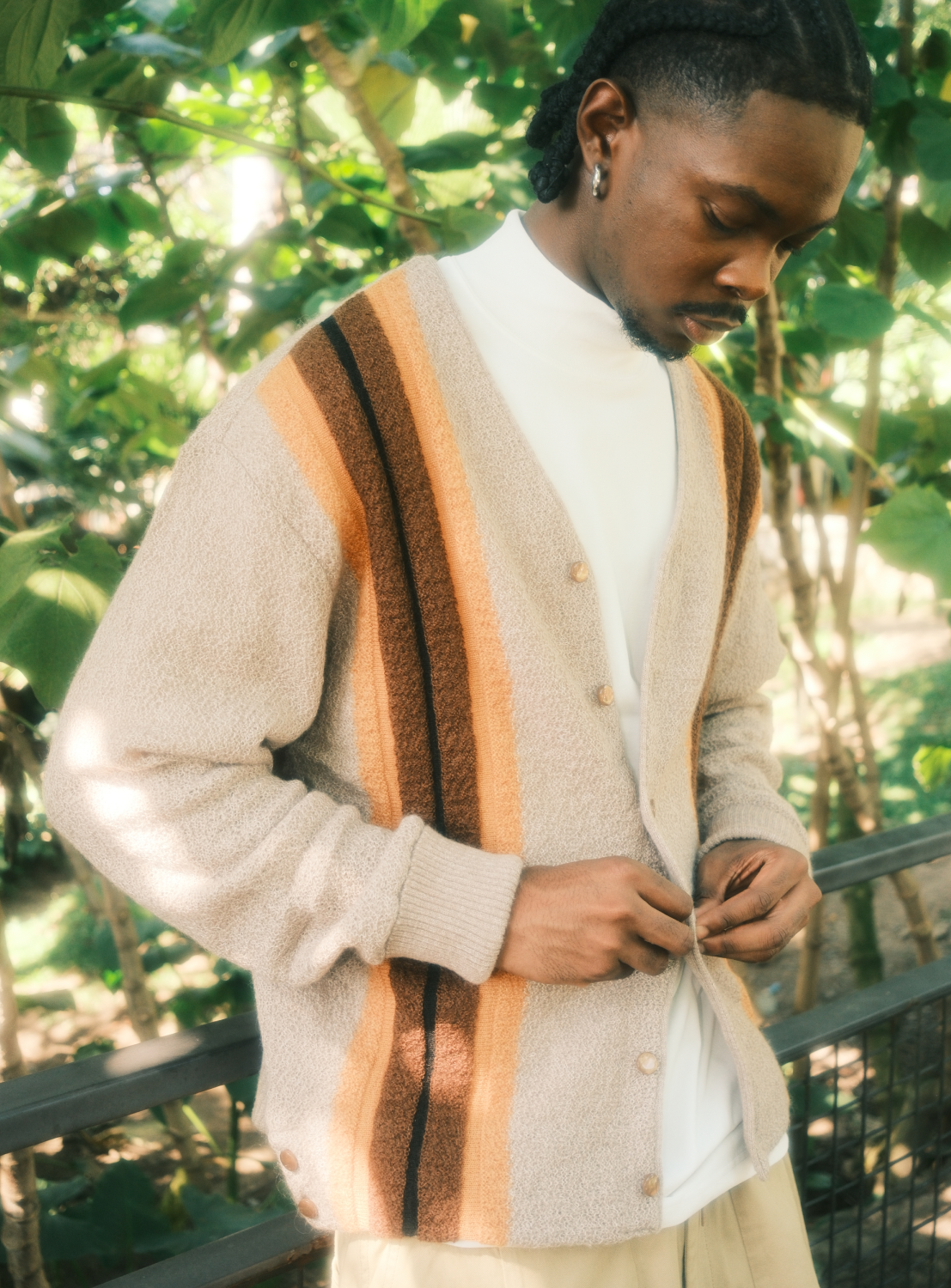 Crepe Weave Stripe Knit Cardigan